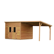 Casetta da giardino in legno 280x280 cm con legnaia – Spessore pareti 28 mm – Tetto piano in acciaio – DAN3030.02B Foresta