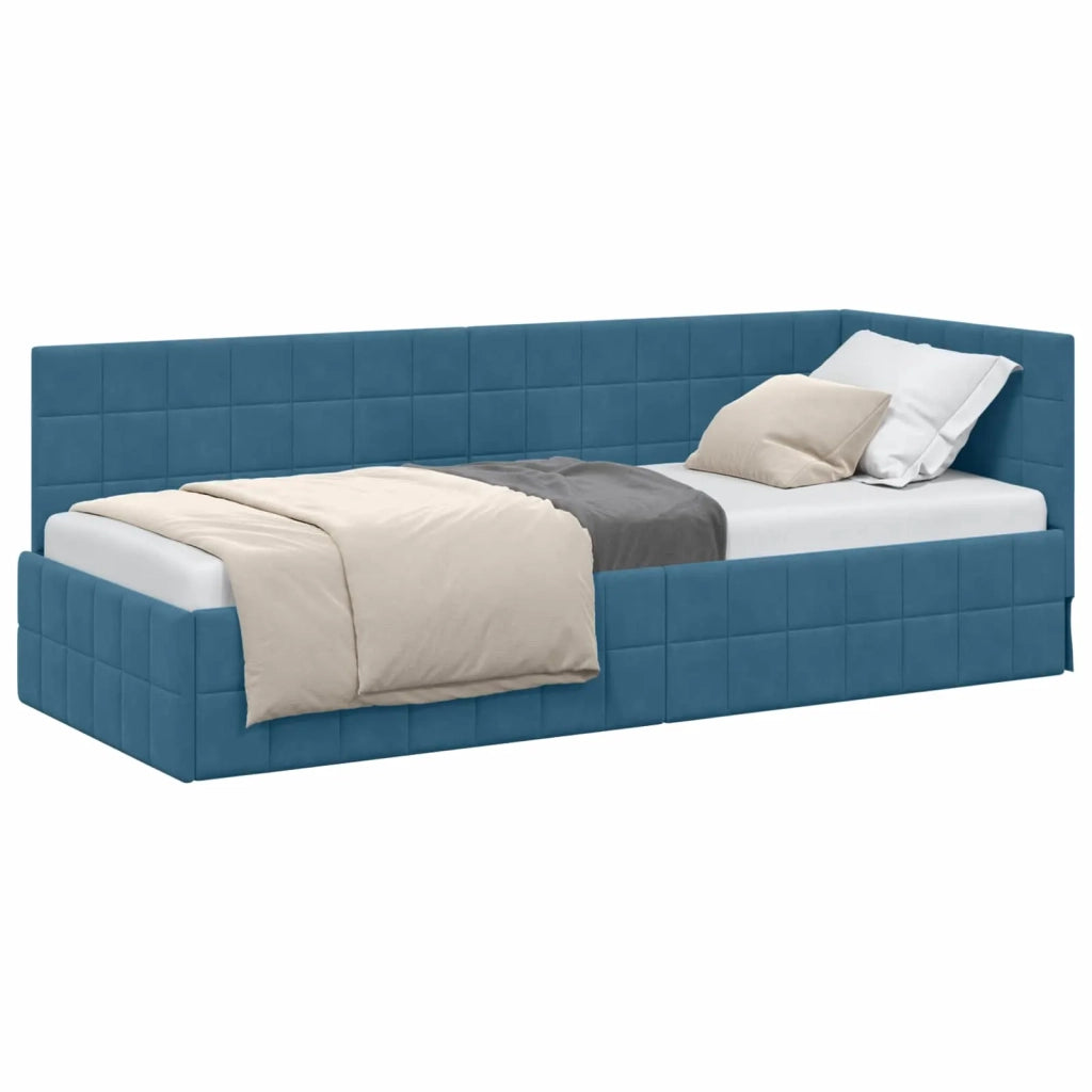 Letto singolo | Letto per adulti | Cornice del letto ad angolo Blu 80 cm x 200 cm Velluto