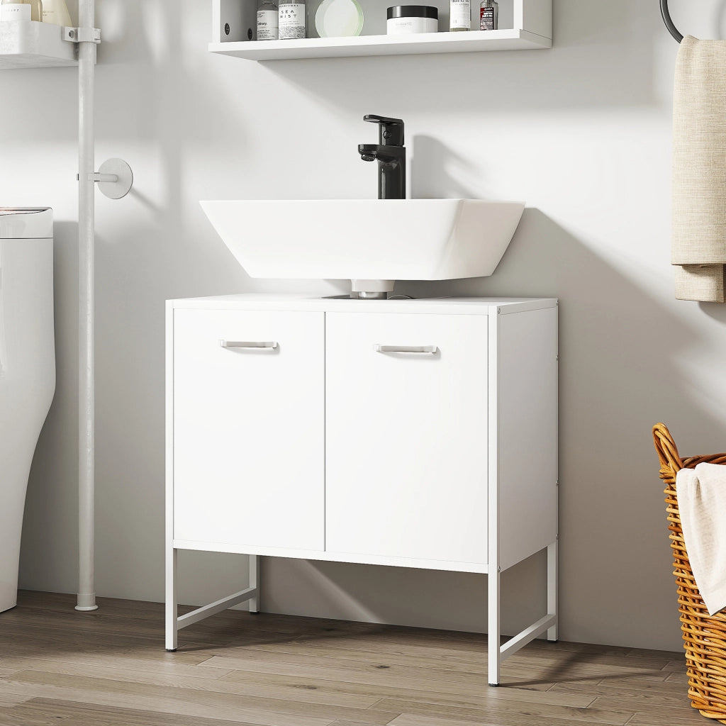 Mobile Sottolavabo Bagno con 2 Ante e Ripiano Regolabile ¨C zephmum ¨C Bianco