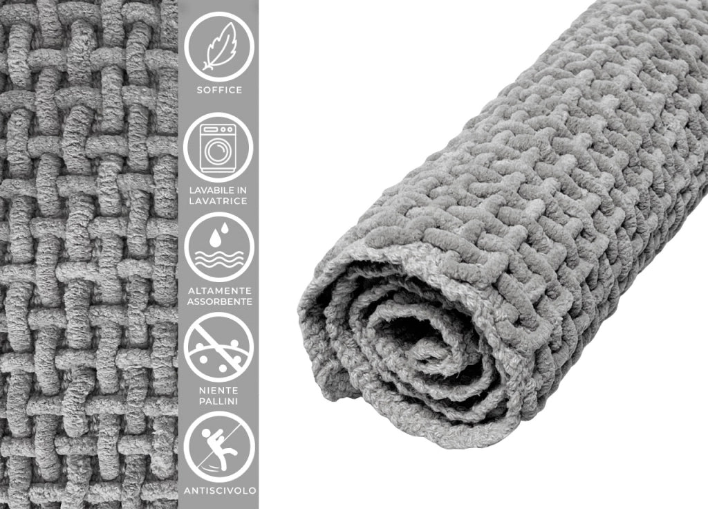 Tappeto Bagno Doccia Antiscivolo In Microfibra Super Assorbente Osaka - 50x80 - Grigio