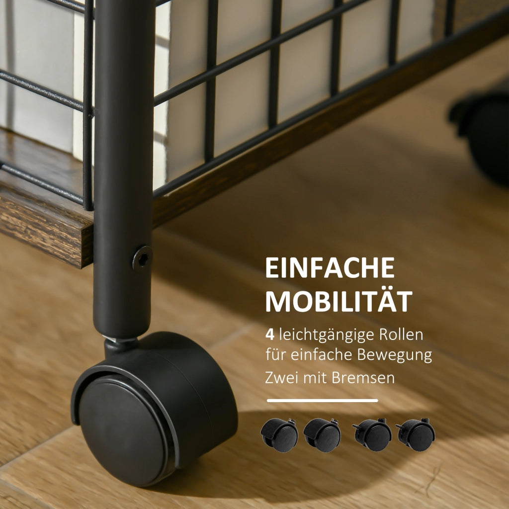 Carrello da cucina con cestino e scaffale 4 ruote ¨C zephmum ¨C 40x30x62 cm nero marrone