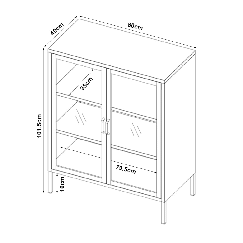 Credenza Fauske in Acciaio con 2 Ante in Vetro Temperato 101,5 x 80 x 40 cm Bianco [en.casa]