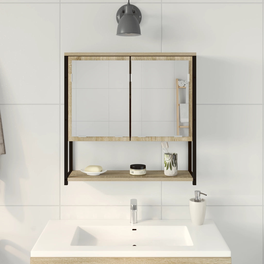Mobiletto da Bagno con Specchiera  Rovere Sonoma 60x16x60 cm in Legno Ingegnerizzato