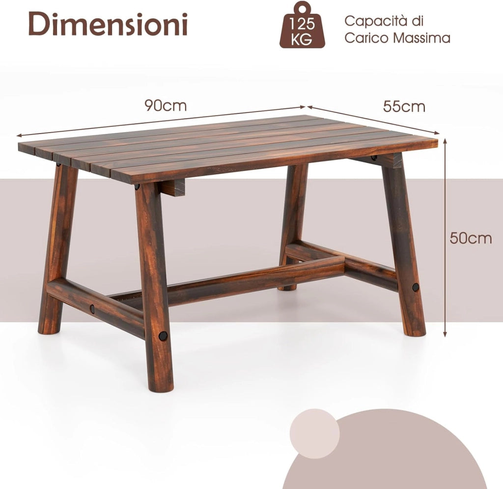 Tavolino da Caffè per Esterno, Tavolino Laterale in Legno con Piano a Doghe, Tavolo Rettangolare per Prato Balcone, Bordo Piscina, Portata 125 kg (Marrone)