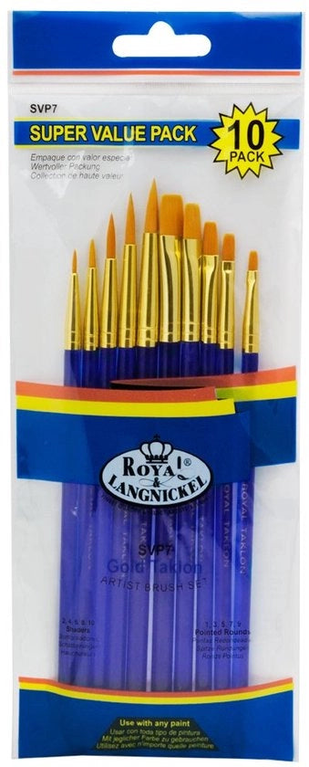 Set di pennelli da 10 pezzi - Per artisti e appassionati - Set di pennelli Taklon d'oro