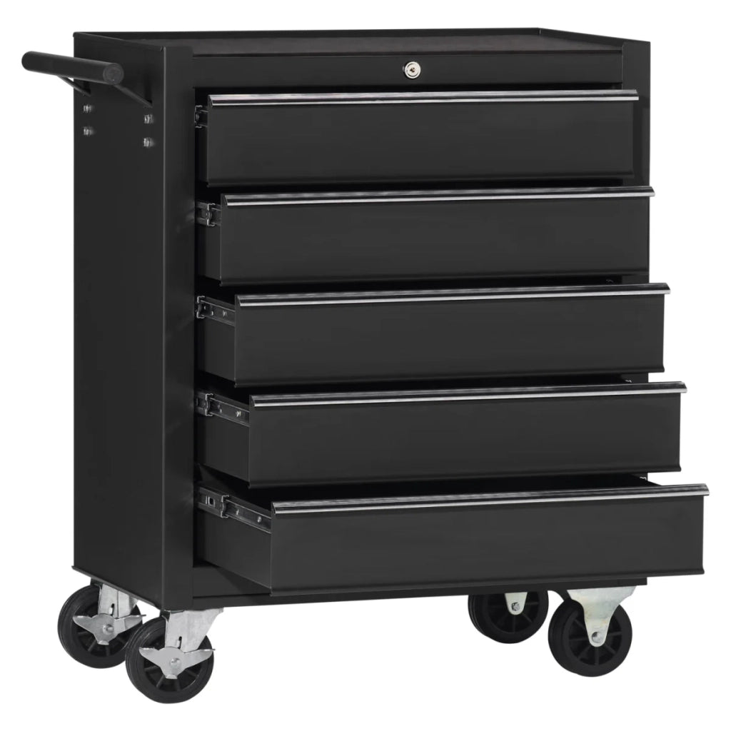 Carrello da officina, semplice con 5 cassetti, colore nero