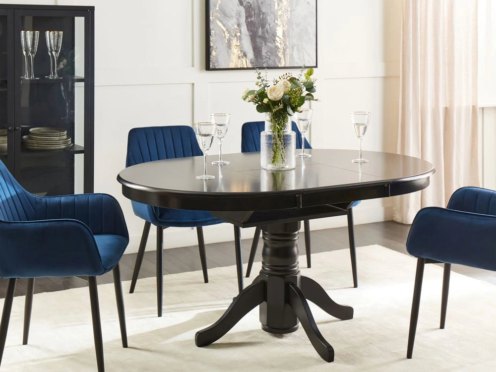 Tavolo da pranzo allungabile in legno con piedistallo nero 106/150 x 106 cm stile vintage retrò