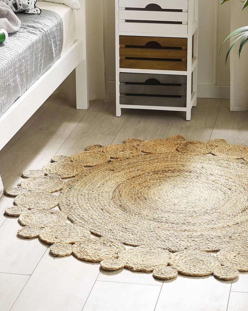 Tappeto tappetino Iuta Beige Rotondo Soggiorno di Campagna ø 120 cm