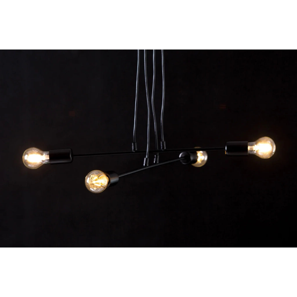 Lampadario Industrial 4 Luci Multiplo In Acciaio Nero A Bracci