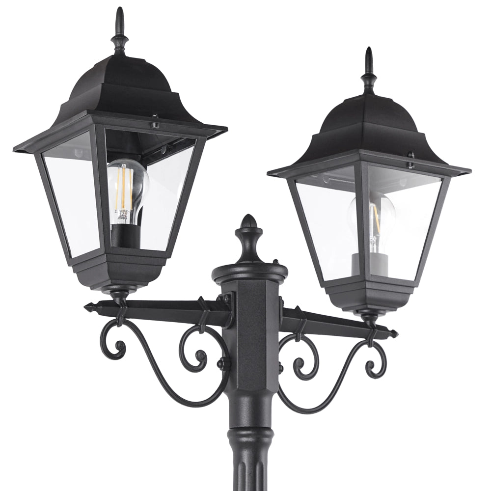 2 Lampione nero Lampada da sentiero in alluminio con paralume in vetro Illuminazione esterna da giardino Design vintage