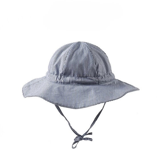 Cappello per Bambini con Altezza Regolabile e Cinturino, Protezione UV, Larghezza Cappello 48cm - Strisce Marineblauwe