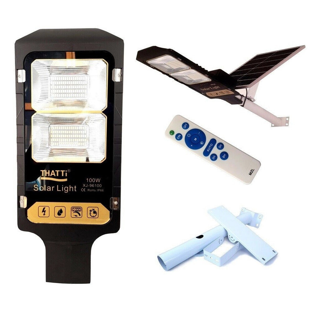 Trade Shop - Lampione Stradale Led 100 Watt Pannello Solare Con Staffa Telecomando Xj-96100 -