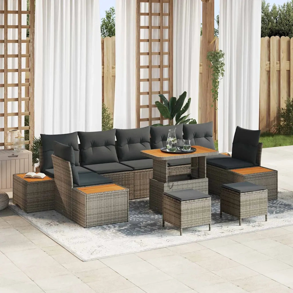 Set Divano da Giardino 10 pcs Grigio polyrattan