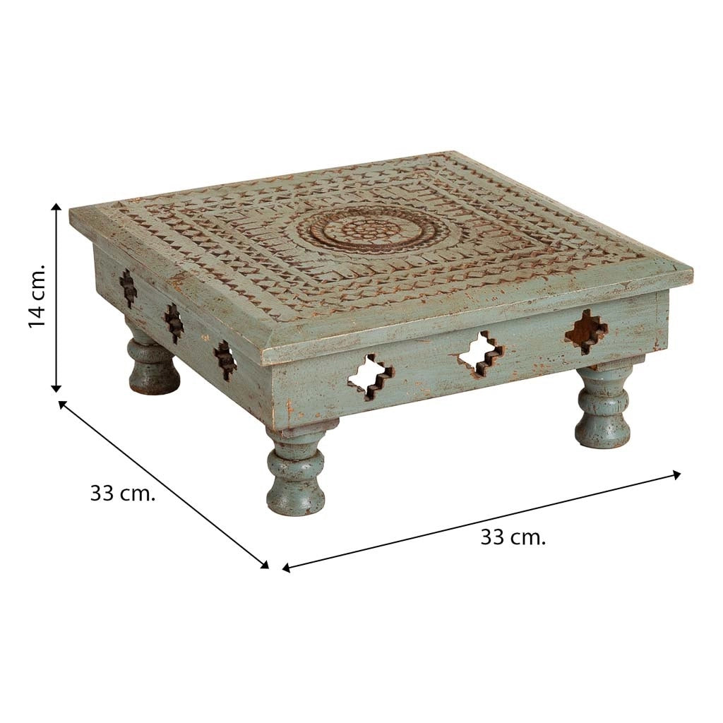 Tavolino da centro in legno intagliato finitura artigianale 33x33x14