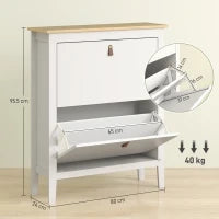 Scarpiera Slim 2 Cassetti per 14 Paia di Scarpe Taglia EU44 e Ripiani Regolabili, 80x24x95.5cm, Bianco