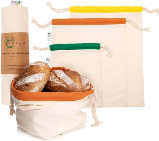 Set di 3 sacchetti per verdura e frutta in 100% canapa, zaini zero waste per il pane, sacchetti per il pane e verdura in lino riutilizzabili, per il contenimento del pane.