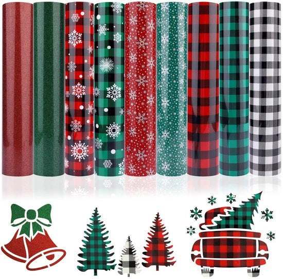 Vinile di Trasferimento a Caldo 9 Foli - 30,5 x 25,4 cm - Temi Natale - Holografico/Neve/Buffone - Materiale PU - Per Maglietta/ Tessuto - Vinile Adesivo