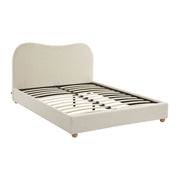 Letto con rete a doghe e testiera, bianco con finitura bouclé, bianco