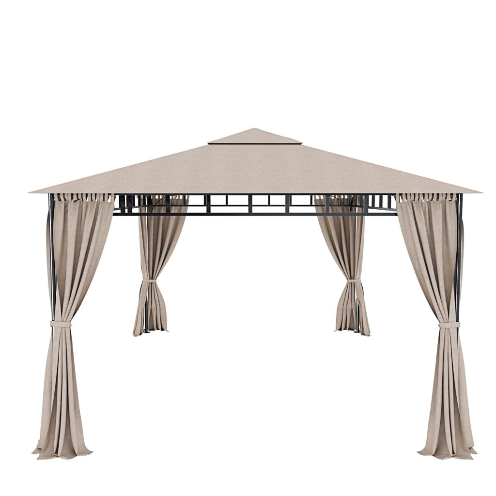 Gazebo Da Giardino 3 x 4 M Con Tende Laterali Richiudibili Struttura In Acciaio Robusto Copertura 180 g/m² Con 4 Teli Laterali Esterno Giardino Piscina Fiere Ombreggiante Privacy Ecrù