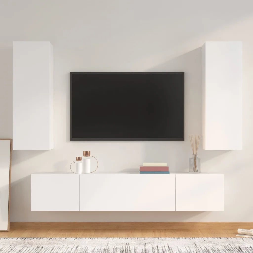Set di Mobili Porta TV 4 pz-Credenza per TV Bianco in Legno Multistrato 702267