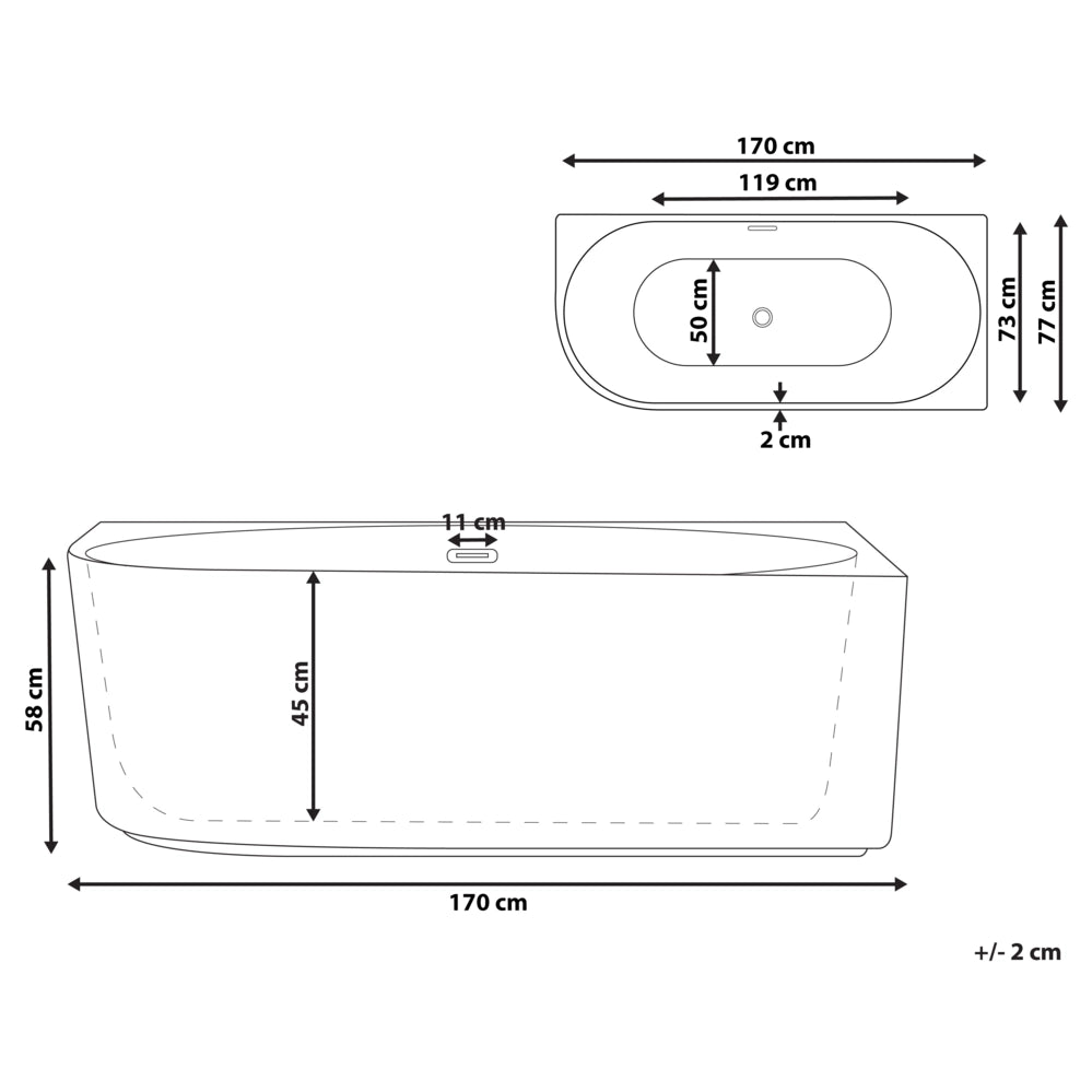 Vasca da bagno angolare sinistra in acrilico bianco opaco 170 x 80 cm Finitura scanalata Bagno in stile moderno