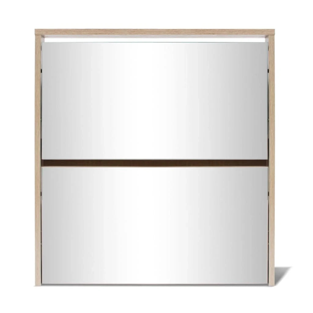 Scarpiera a 2 ripiani con specchio 63 x 17 x 67 cm rovere marrone 02_0043382