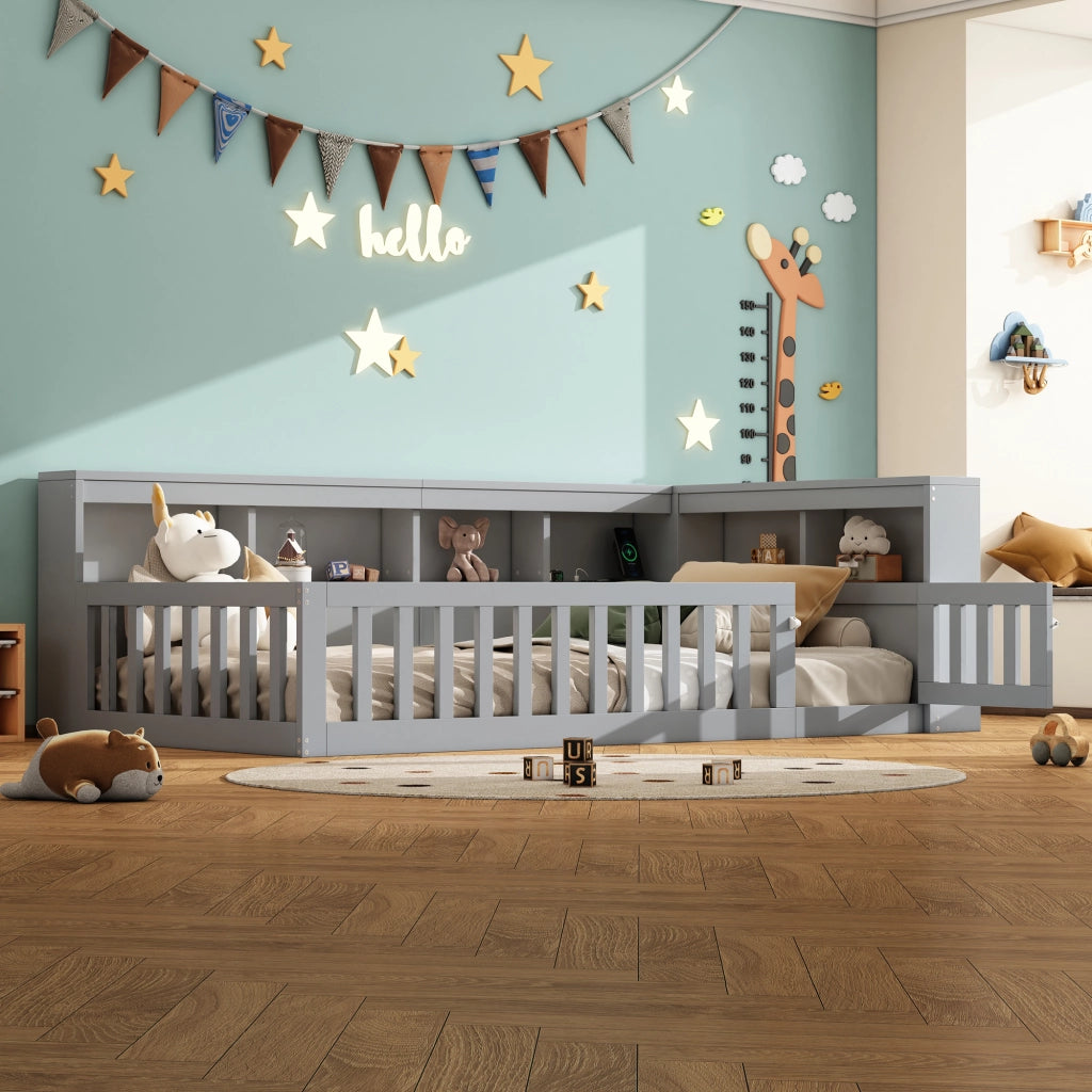 OKWISH Letto Divano 90×200 cm, Letto Singolo con Presa, USB, Vano Portaoggetti e Spondina Estraibile, senza Materasso, Grigio
