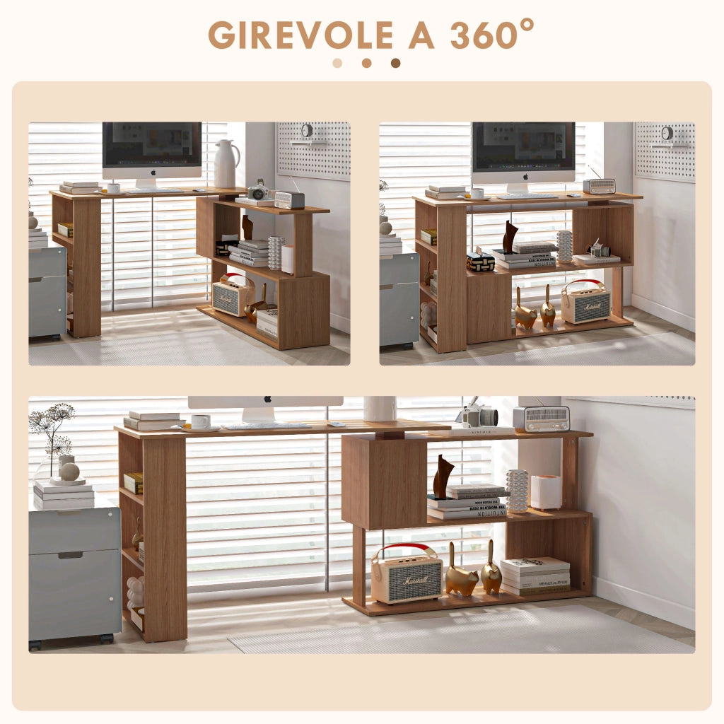 Scrivania Angolare Reversibile con Ripiani e Cassetti in Legno ¨C zephmum ¨C Grigio 120x110x74.5 cm