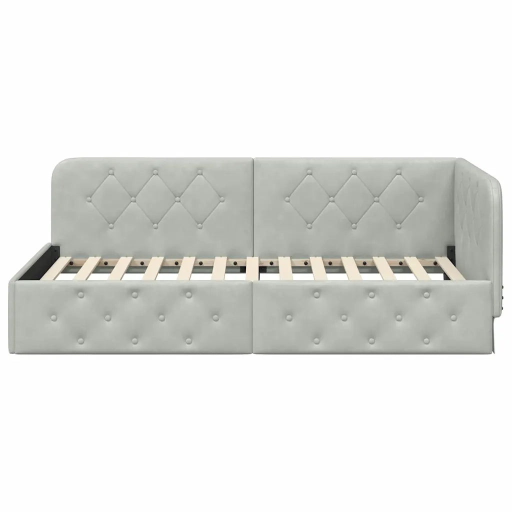 Cornice del letto ad angolo Grigio chiaro 90 x 200 cm Velluto