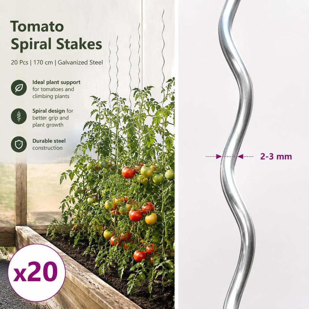 Tomato Spiral Stakes, 20 Pieces, 170 Cm, Galvanized Steel