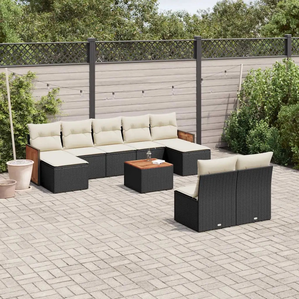 Set Divani da Giardino 10pz con Cuscini in Polyrattan Nero
