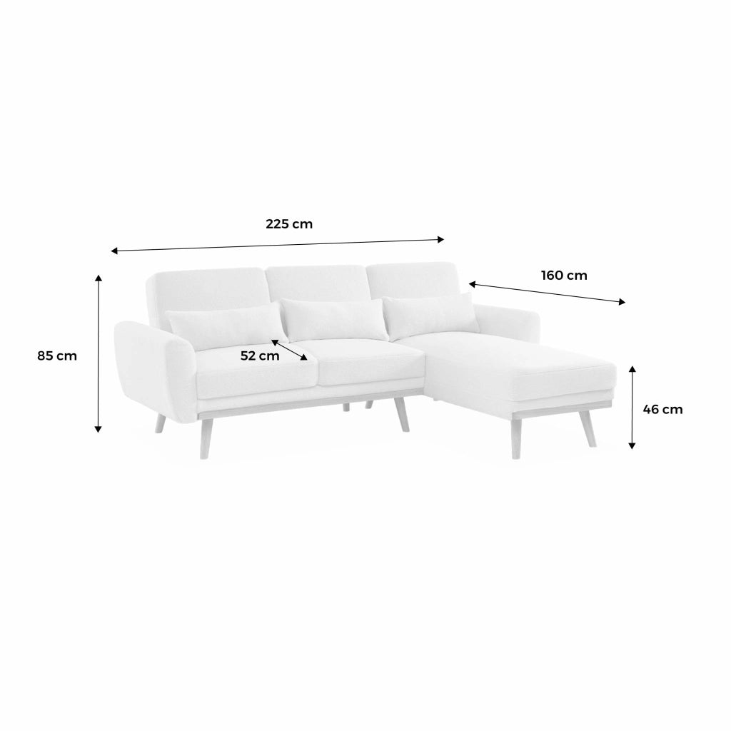 Divano letto angolare reversibile in tessuto bouclé, 3 posti, crema