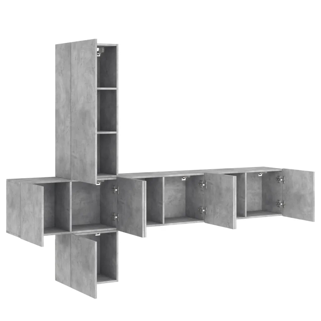 Mobili TV a Muro con LED 5pz Grigio Cemento Legno Multistrato 3216460