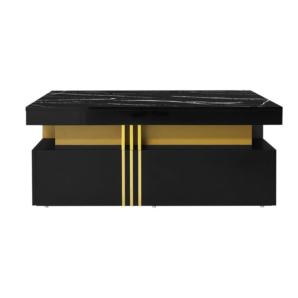 Tavolino da Caff¨¨ Rettangolare ¨C Xylo ¨C Piano Effetto Marmo, 2 Cassetti, Lucido, 100x50x40