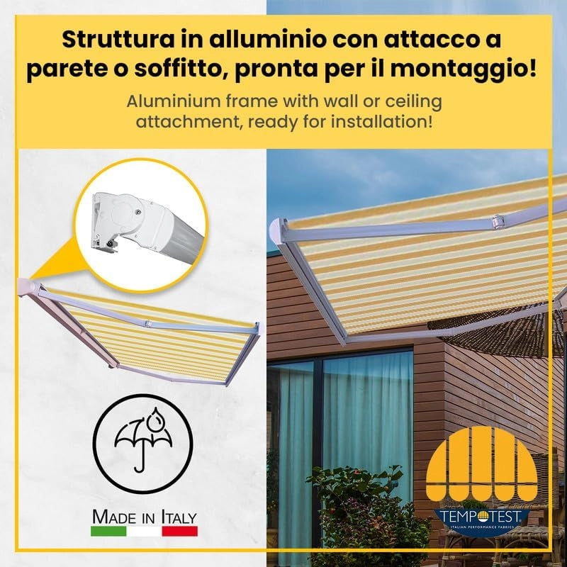 Tenda da Sole a Bracci Estensibili a Scomparsa Totale Tempotest Para' - Colore Rosso 11 - Largh. 3 x Sporgenza 1,85 - Att. Soff. Arg. DX