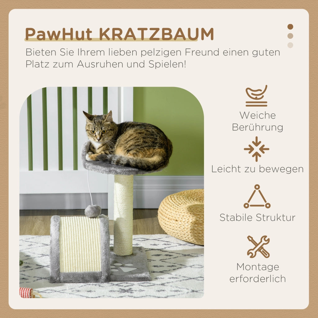 Tiragraffi per Gatti 46 cm ¨C Xylo ¨C con cuccia, palla gioco, corda sisal, grigio