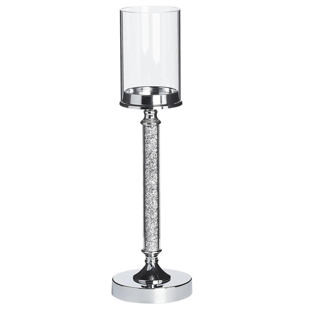 Portacandele in metallo argentato con paralume in vetro da 48 cm Centrotavola decorativo glamour