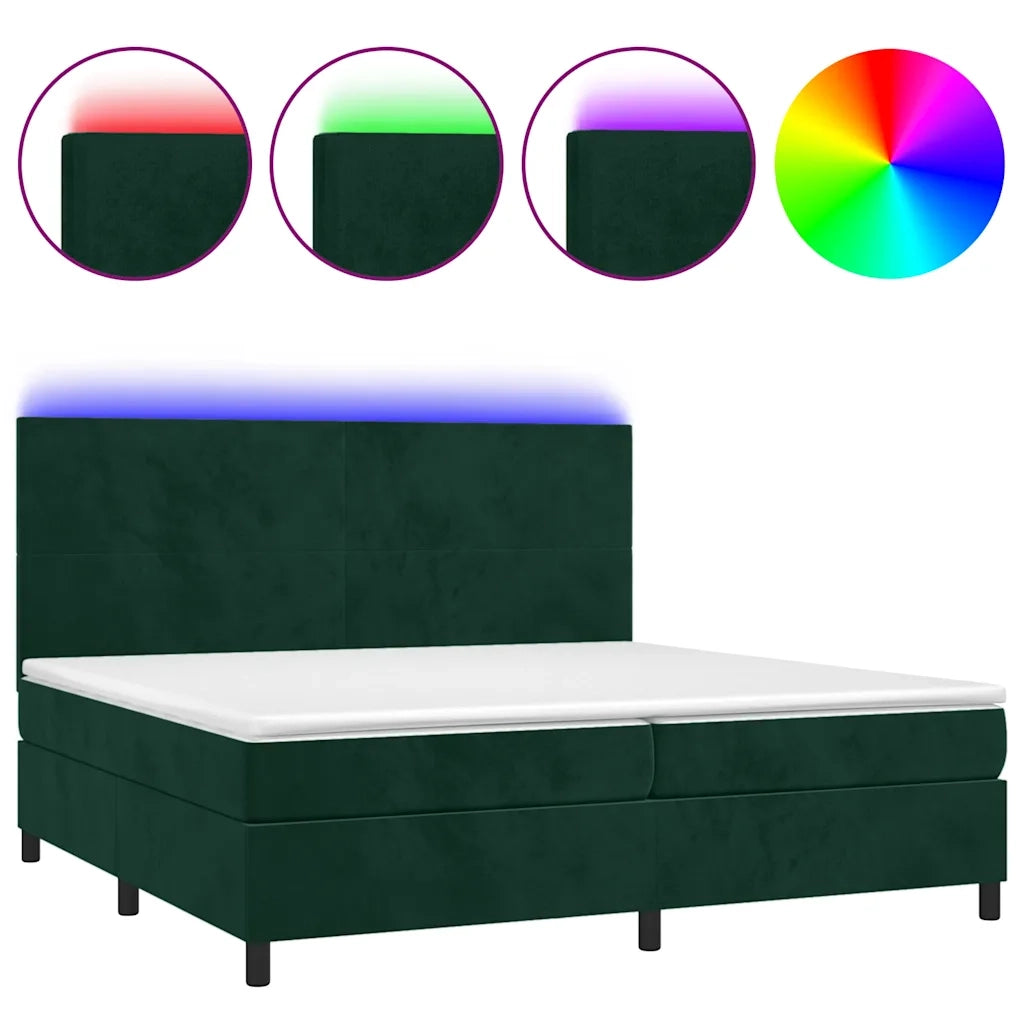 Letto a Molle con Materasso e LED Verde Scuro 200x200cm Velluto cod mxl 63176