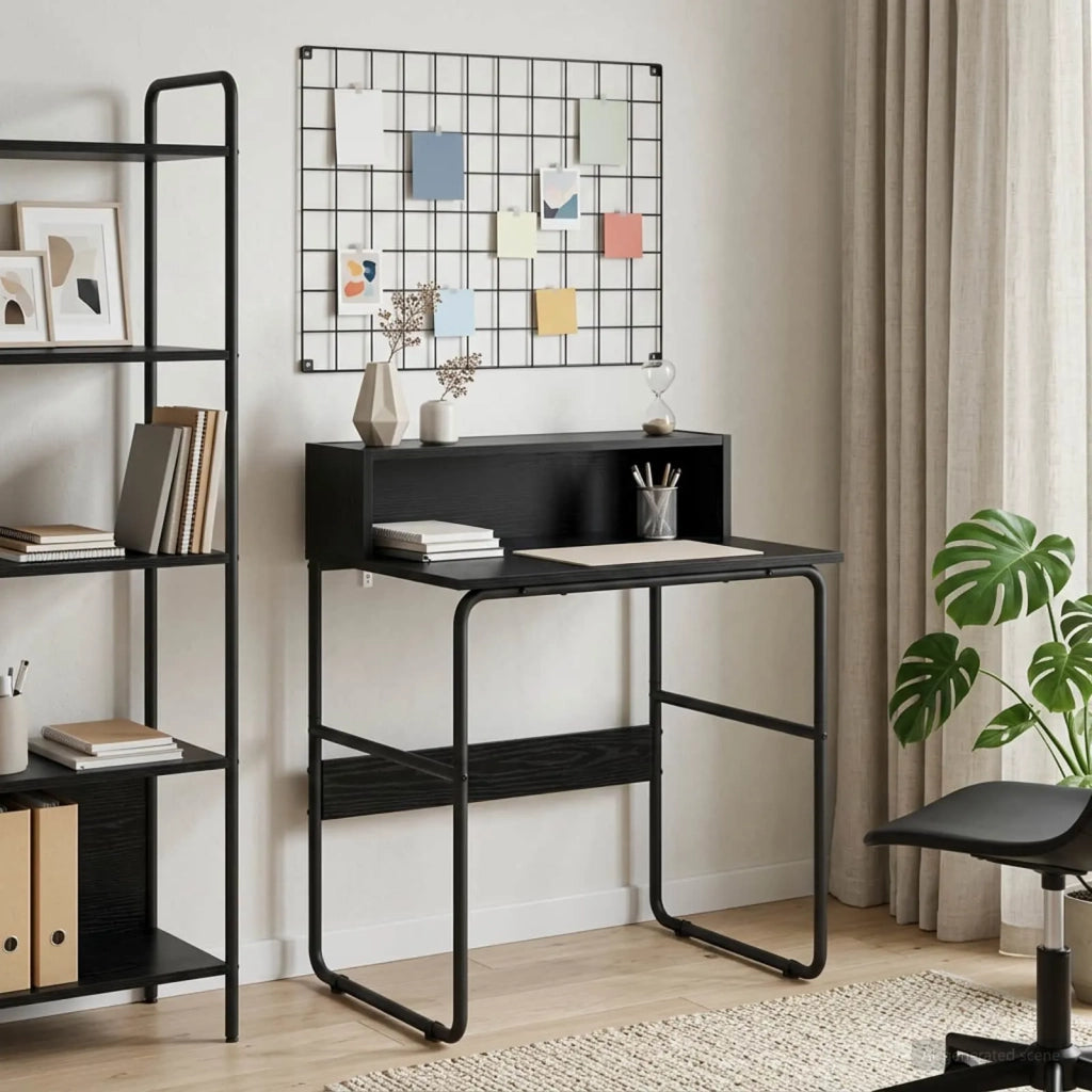 Scrivania con Spazio di Archiviazione Rovere Nero 8008014