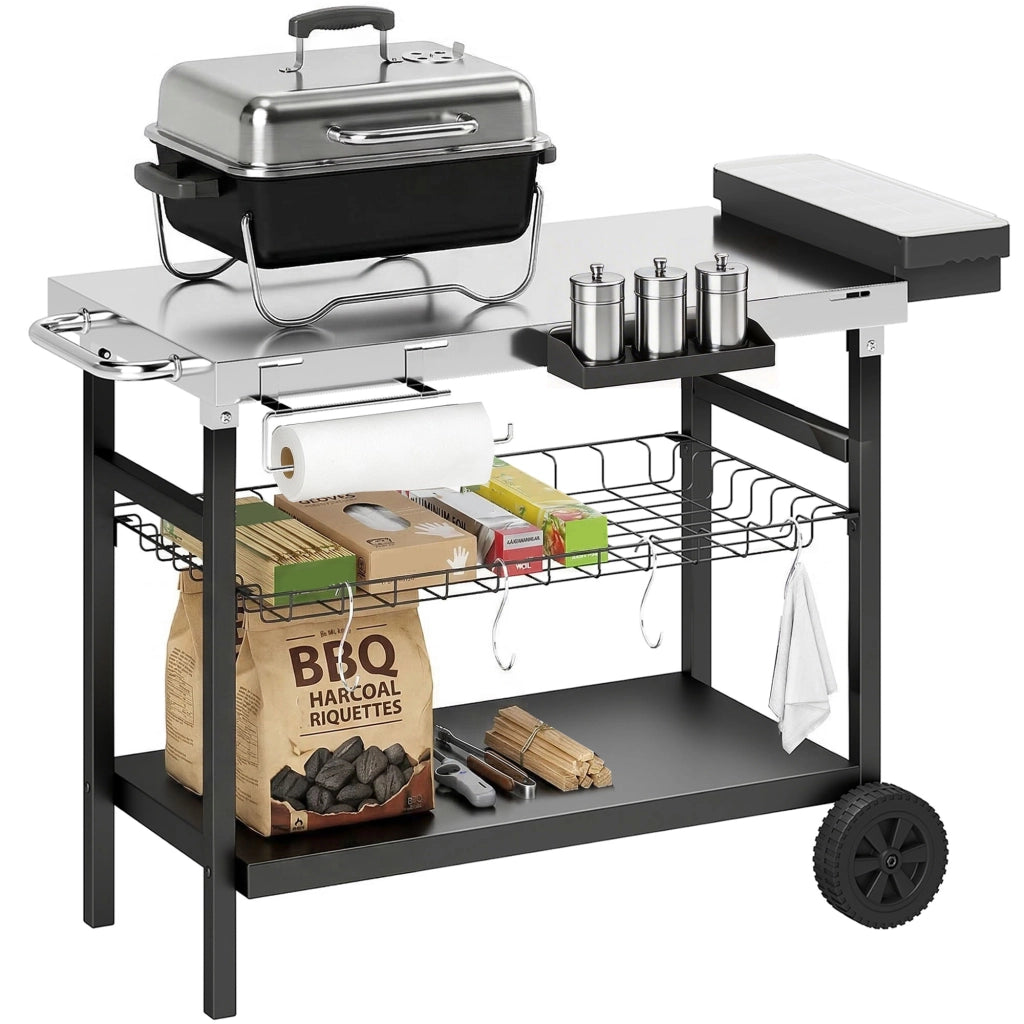 Carrello Barbecue Esterno con Piano Acciaio Inossidabile ¨C zephmum ¨C Nero