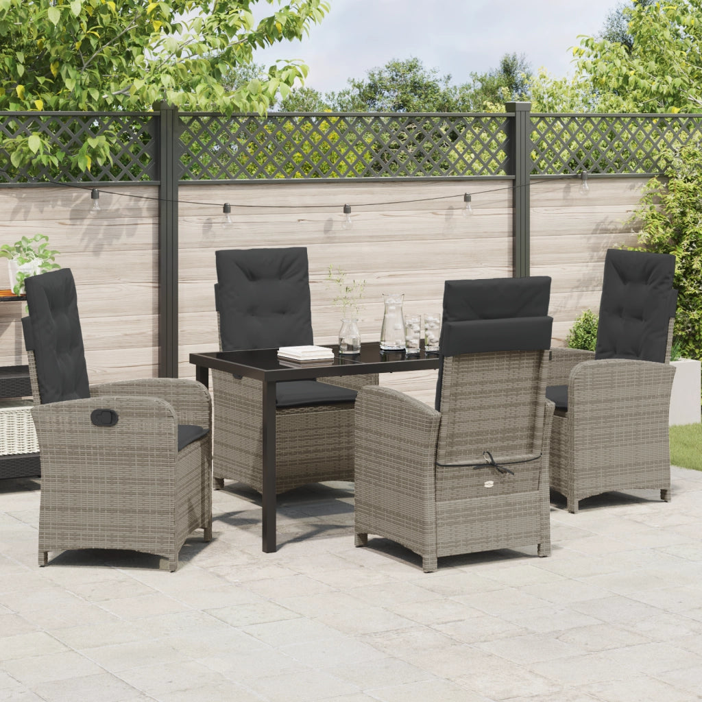 Set da Pranzo da Giardino 5 Pezzi con Cuscini Grigio Rattan Polietilene