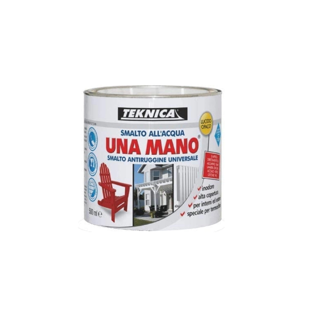 Smalto all'acqua lucido o opaco UNA MANO Antiruggine Universale certificato A+HACCP NERO LUCIDO/500 ml