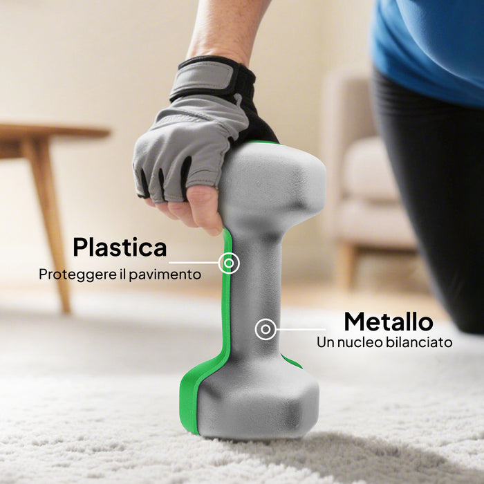 Kit Pesi Esagonali da 18 kg Totali con Supporto Incluso in Acciaio Metallo e Plastica Verde e Nero