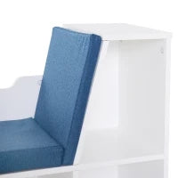 Libreria Panca 2 in 1, Design Contemporaneo, con 6 Scomparti, 3 Cuscini Inclusi, 102L x 30P x 61A cm, Bianco e Blu