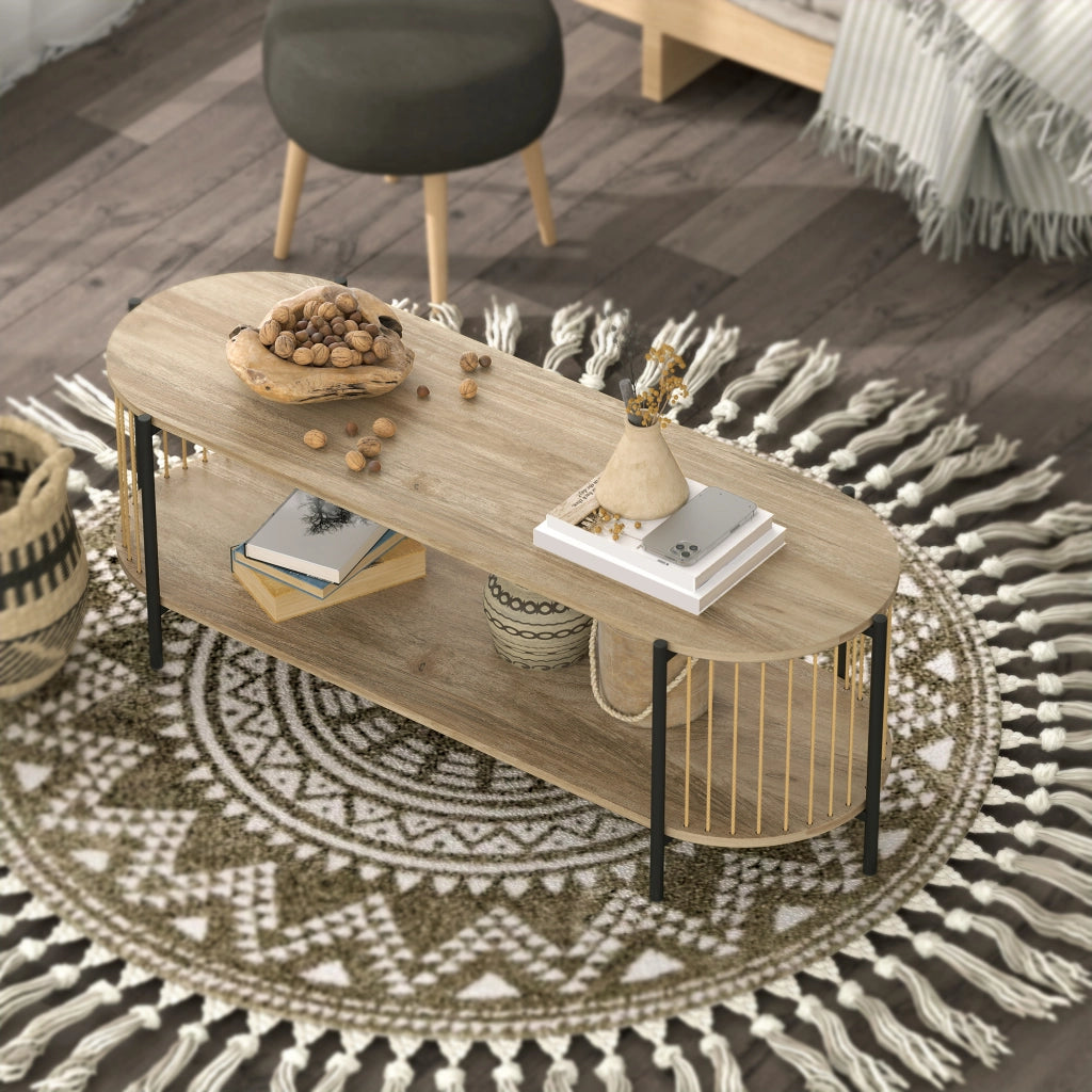 Mobile TV stile boh¨¦mien ¨C Xylo ¨C legno naturale con ripiani aperti 124x43,5x41 cm