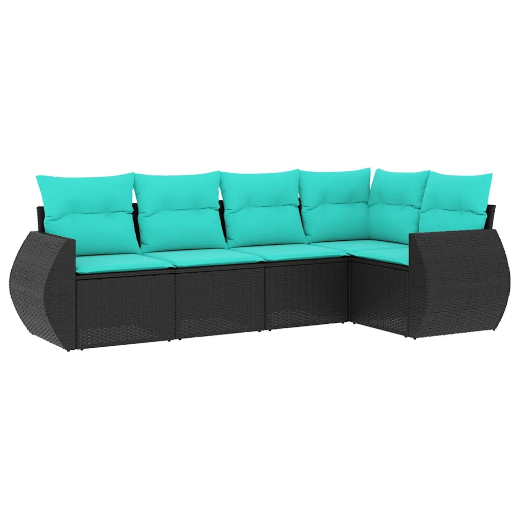 Set Divani da Giardino 5 pz con Cuscini Nero in Polyrattan 3221326