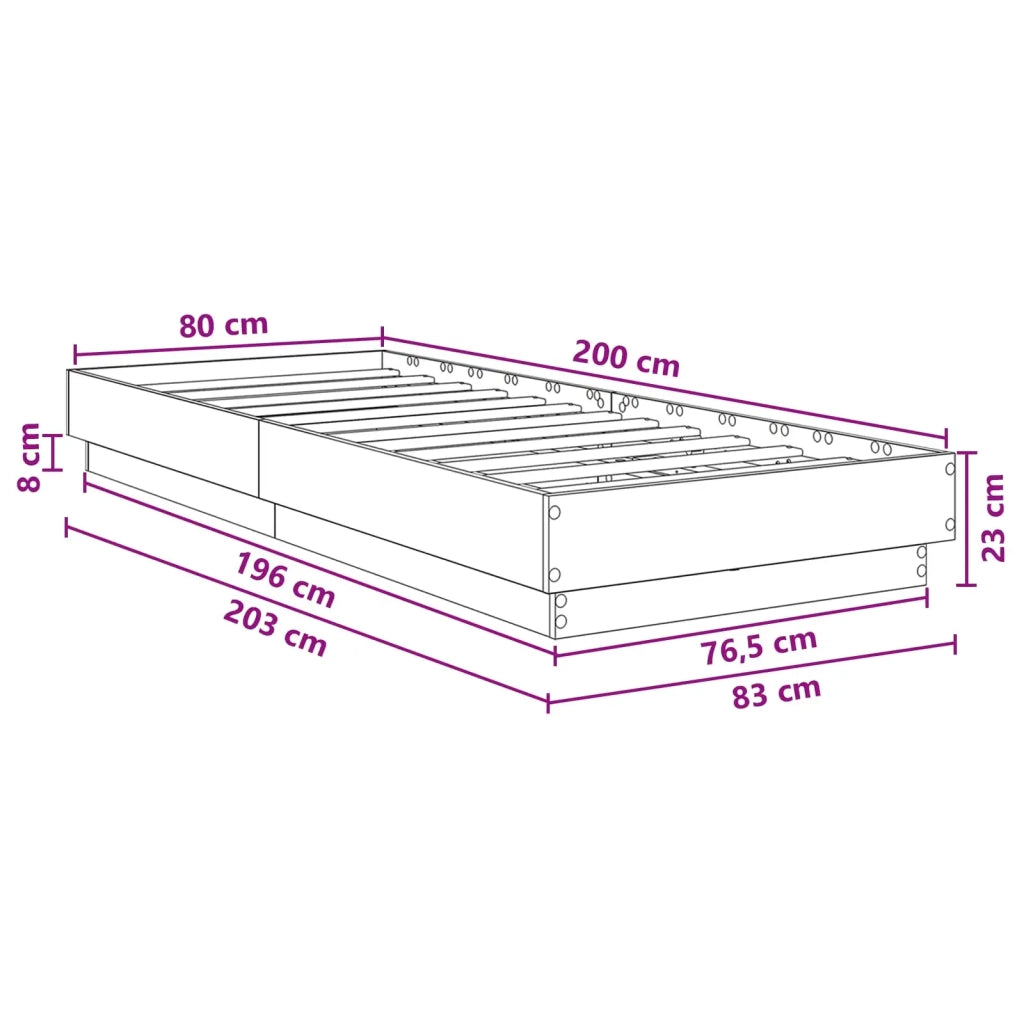 Letto con LED Rovere Fumo 80 x 200 cm Legno ingegnerizzato 8009005