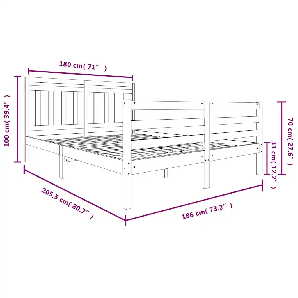 Giroletto-Struttura Letto Bianco 180x200 cm Super King in Legno Massello 219510