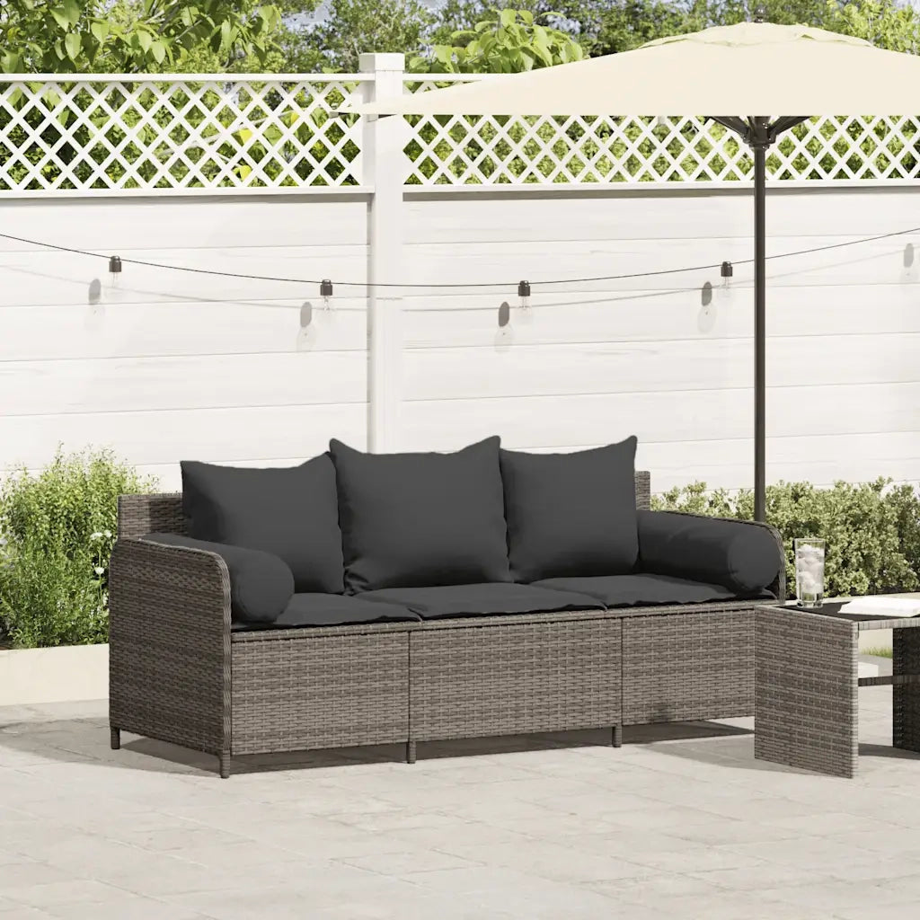 Divano da Giardino con Cuscini 3 Posti-Sofa da Giardino-Divano da esterno Grigio in Polyrattan 410789