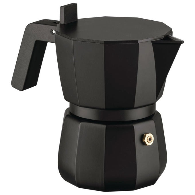 Alessi caffettiera moka espresso 3 tazze, design David Chipperfield, alluminio pressofuso, nera, 150 ml, DC06-3 B